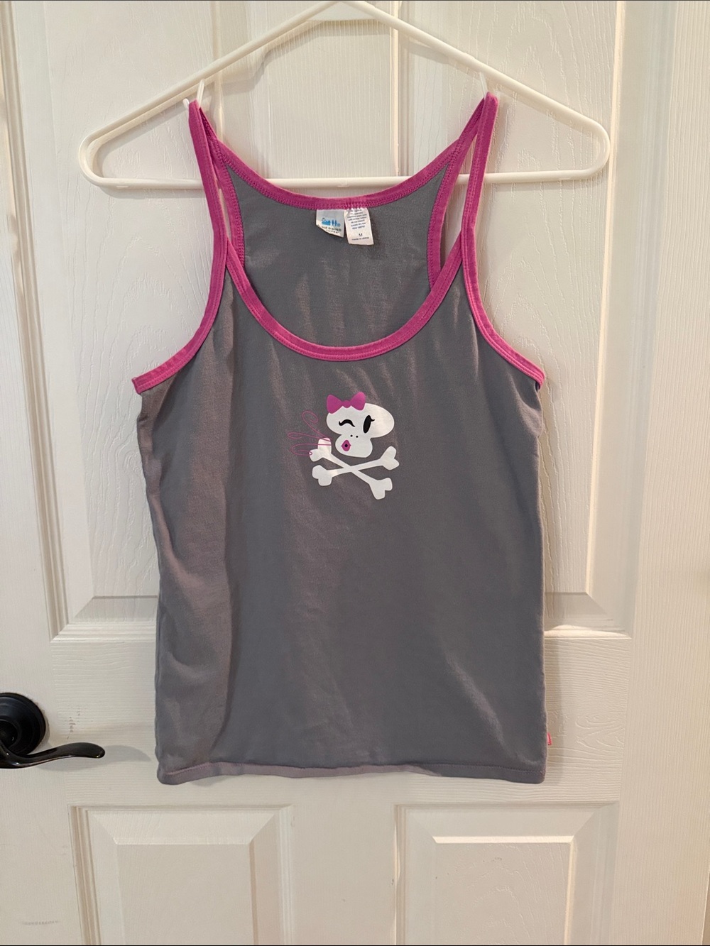 Paul Frank Gray Tank Top with Pink Trim and Skull Bow